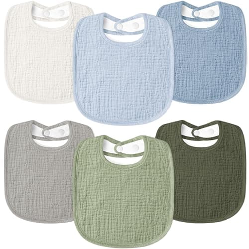Susurration Muslin Baby Bibs 6 Pack Bandana Drool Bibs,Soft Square Adjustable Baby Drooling Bibs for Unisex Girls & Boys(Dark&Light)