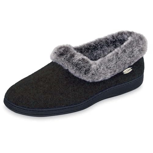 Acorn womens Chinchilla Collar slippers Black 8 9 US