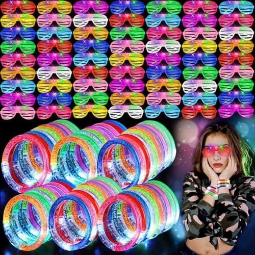 UZLU 80 Pcs Glow in the Dark Party Supplies with Light up Glasses LED Bracelets 10 Neon Colors Glow Stick Bracelet Flashing Glasses for Kids Adult Rave Birthday Halloween Christmas Party Toys Favors