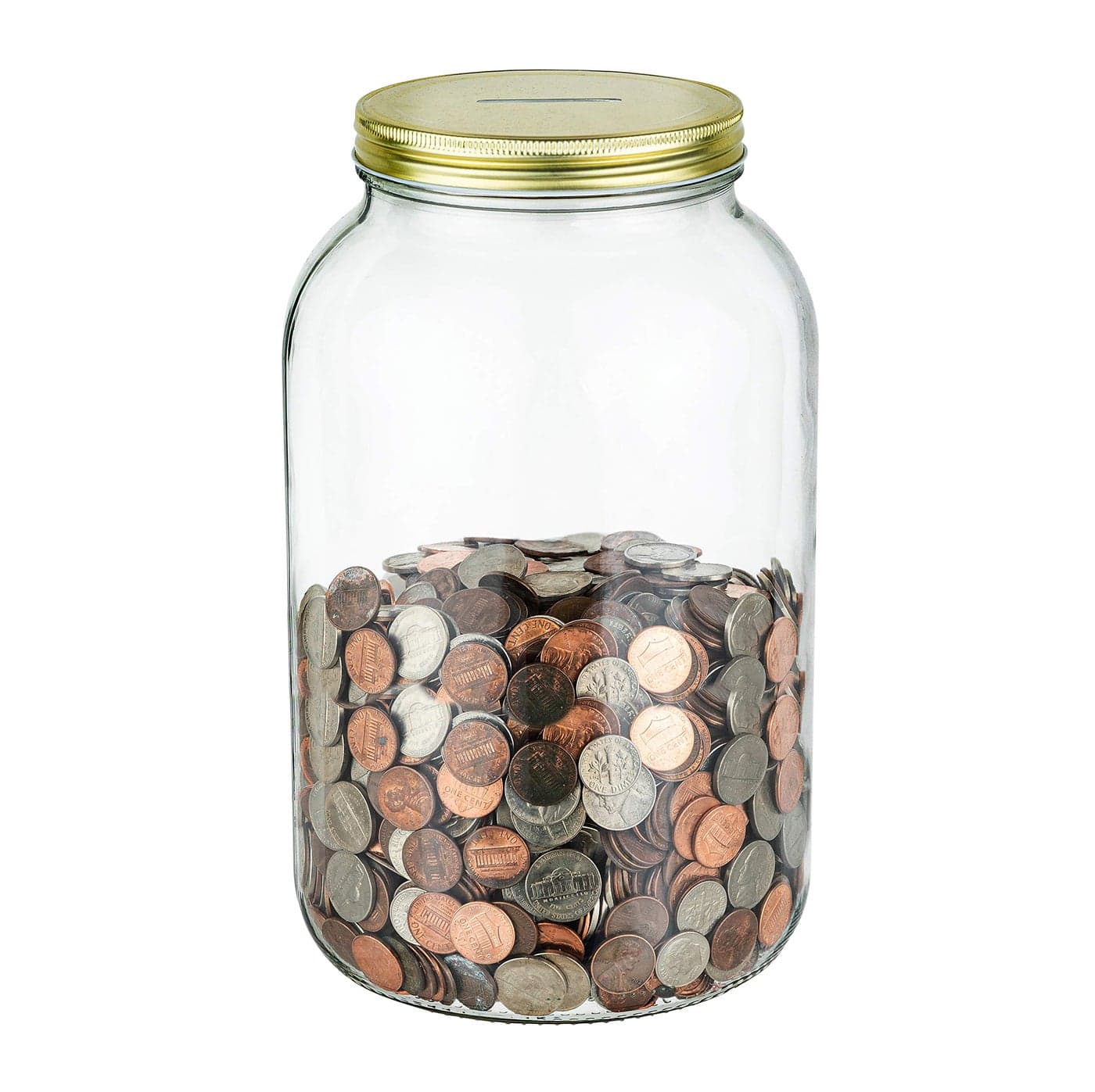 Mason Large Coin Bank with Slotted Gold Lid Holds Up to 3000 in Quarters 1 Gallon Glass Money Jar for Piggy Bank Tips Raffle Tickets Donations Made in USA