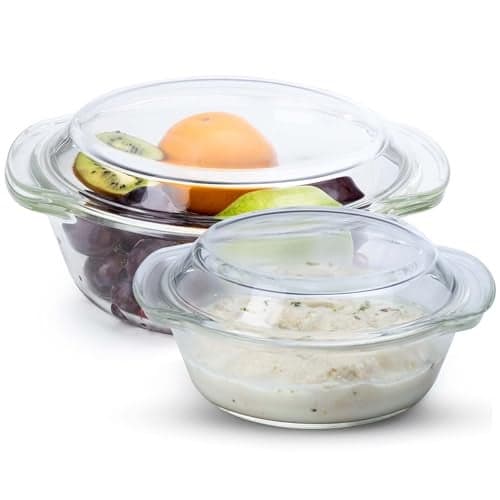AGARO Elite Borosilicate Glass Casseroles with Lid, Set of 2, 700 ml & 1500ml, Kitchen, Oven, Microwave and Freezer Safe, Scratch Resistant, Transparent.