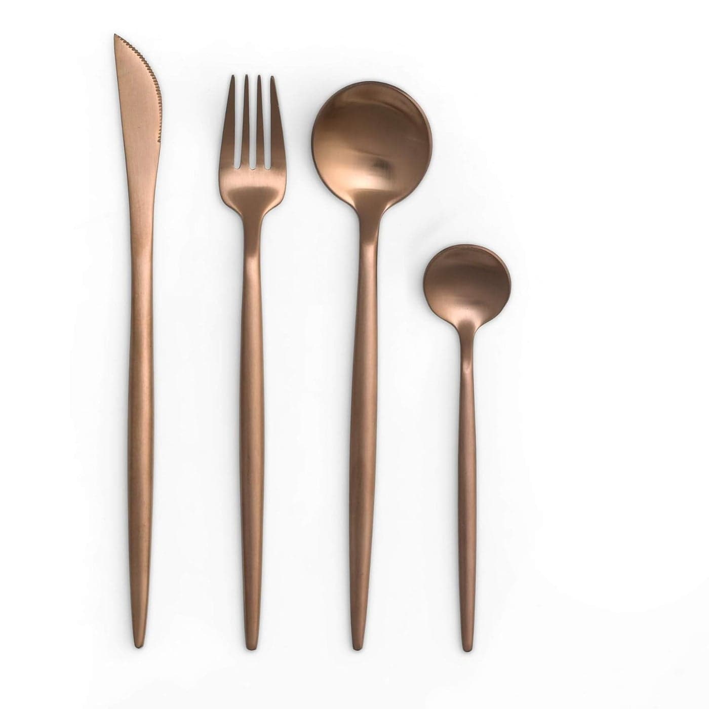 MeiGe 188 Stainless Steel 304 Grade Titanium Coated Rose Gold Tableware Dinnerware Western Matte Finish Round and Sleek Design Food Cutlery Set Includes Spoon fork Knife 4pcs