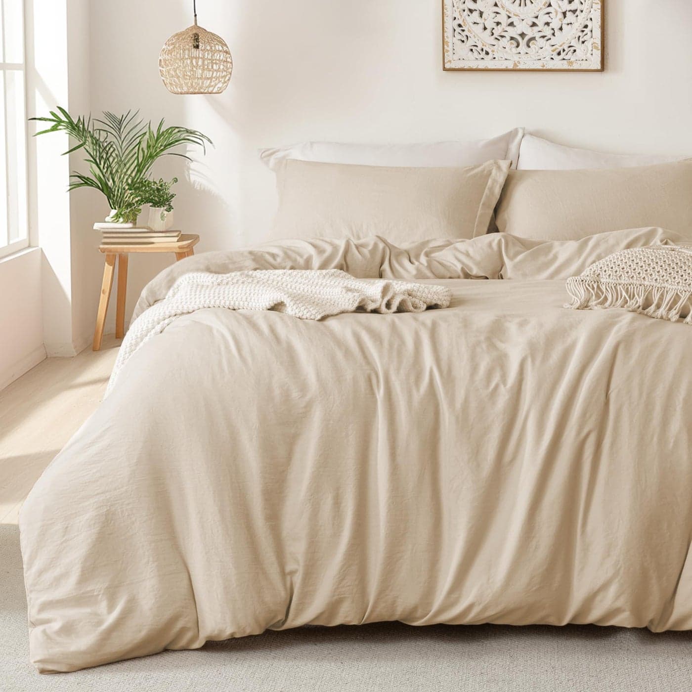 MILDLY Super Soft Duvet Cover 100 Washed Microfiber Light Khaki Comforter Cover Set 3 Pieces with Zipper Closure Corner Ties No Comforter