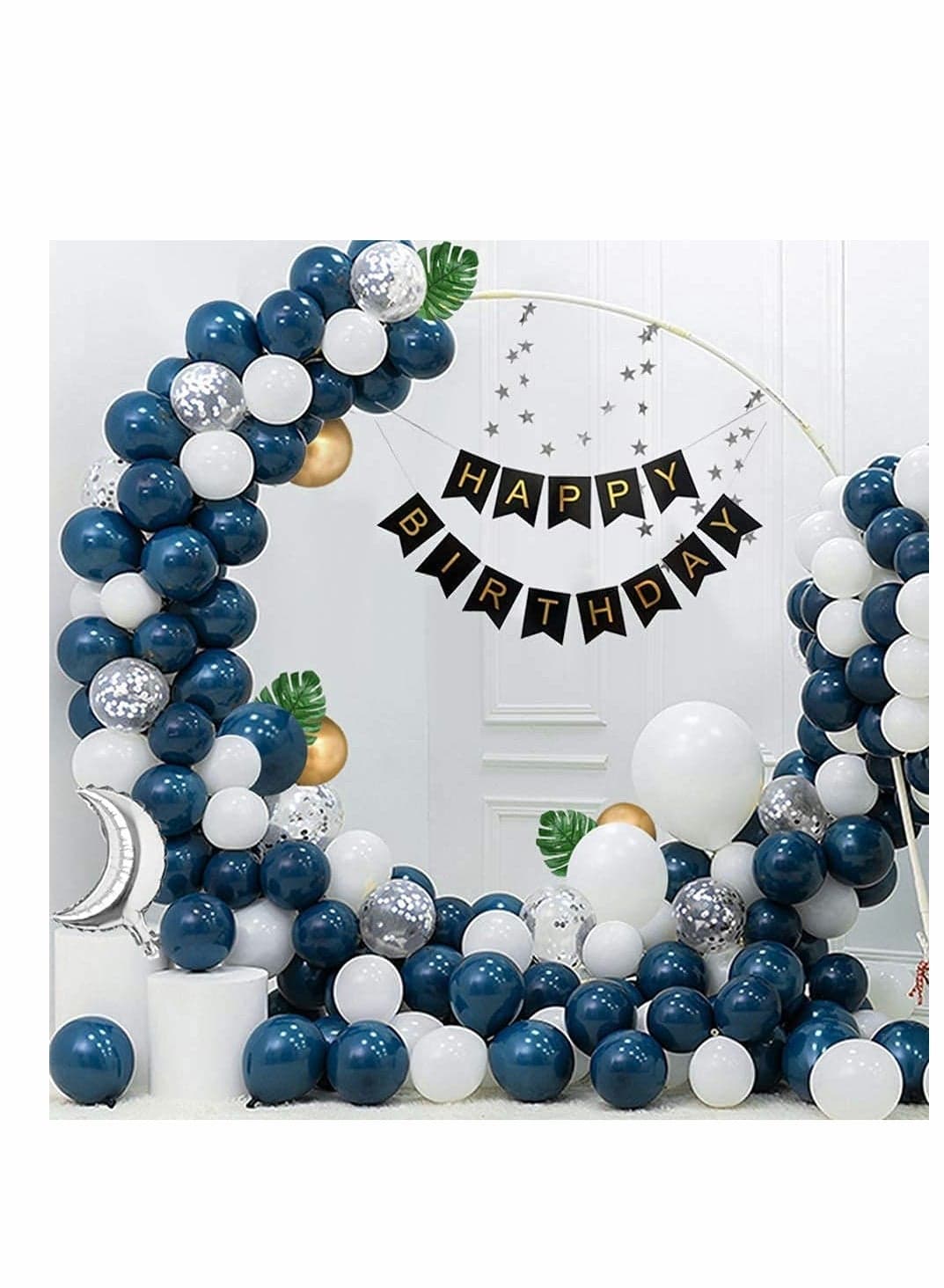 Birthday Decorations Men Blue, Happy Party for Women Boys Girls, Supplies Balloons Banner