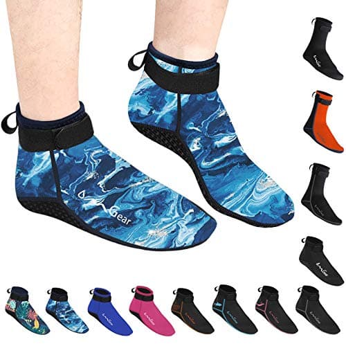 OMGear Water Socks Neoprene Socks Beach Booties Shoes 3mm Glued Blind Stitched Anti-Slip Wetsuit Boots Fin Swim Socks (3mm Low Cut/Sea, S(Men 6-7,Women 6-8))