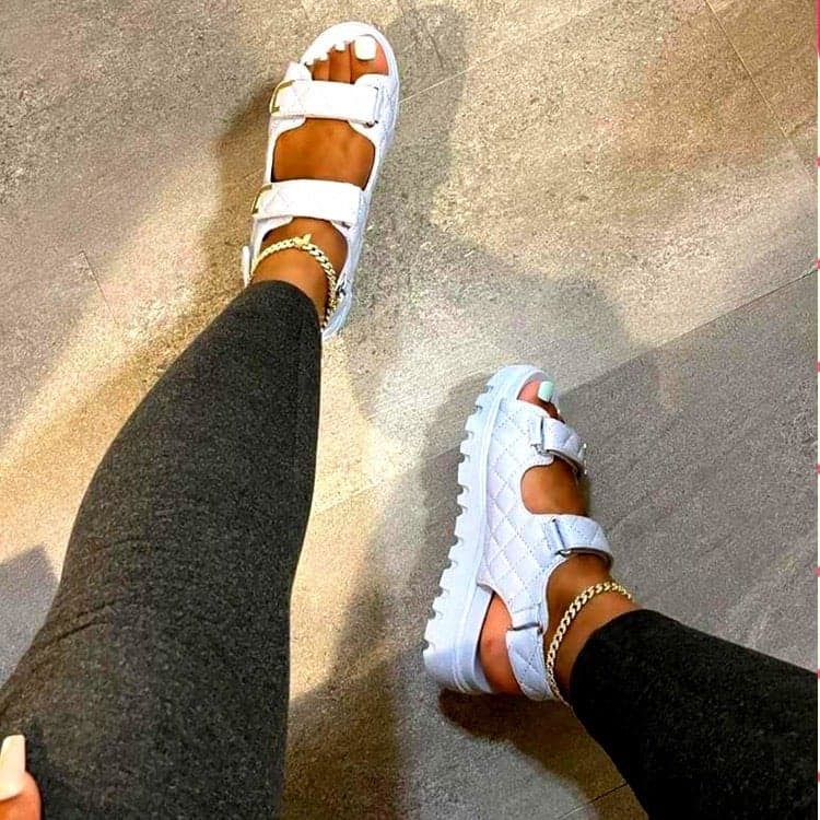 Mid Heel Soft Bottom Chanel Style Velcro Sandals Women'S Plus Size Independent Station Beach Sandals