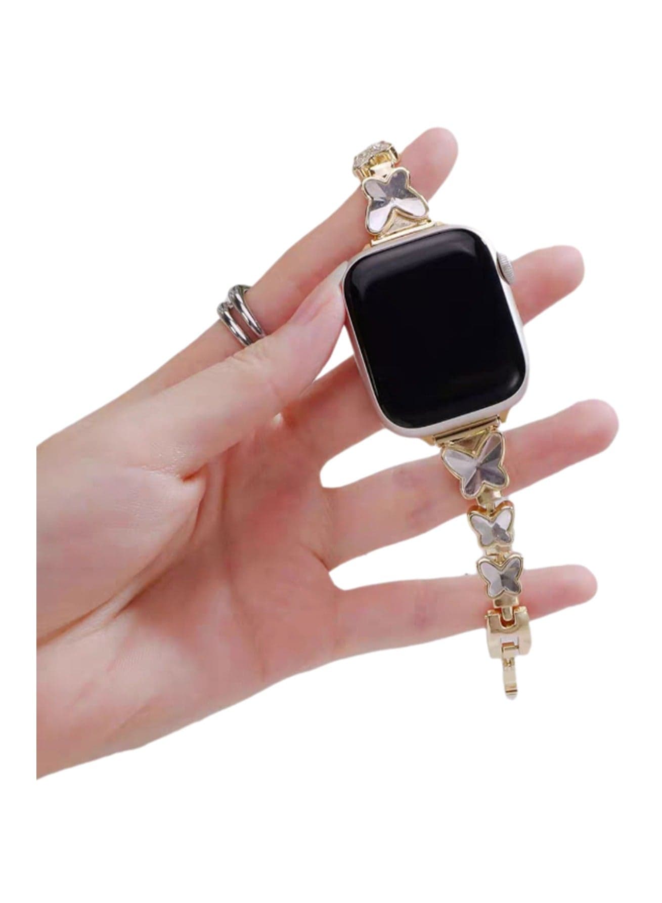 Gold Chain 42-44-45-49mm/S10 Universal Compatible With Apple Watch, Butterfly-Shaped Metal Women'S Chain Strap Wristband Compatible With Iwatch Series 1-9 Generations