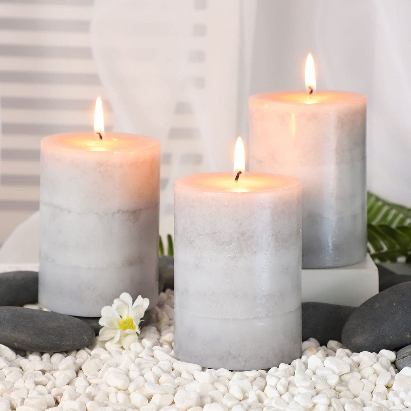 Immeiscent Gray Pillar Candles Cozy Cotton Scented Set of 3 Mottled 3 Layers HandPoured Classic Emergency Candle Aromatherapy Candles for Weddings Home Decorations Spa Restaurant 3X4