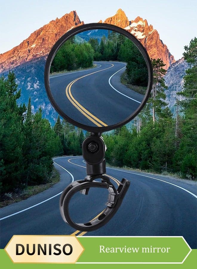 2 Pieces of Handlebar Bike Mirror, ABS wide angle convex mirror, riding side mirror, with rubber buckle, adjustable and rotatable, suitable for most bicycles and electric scooter, 14 * 8cm, black