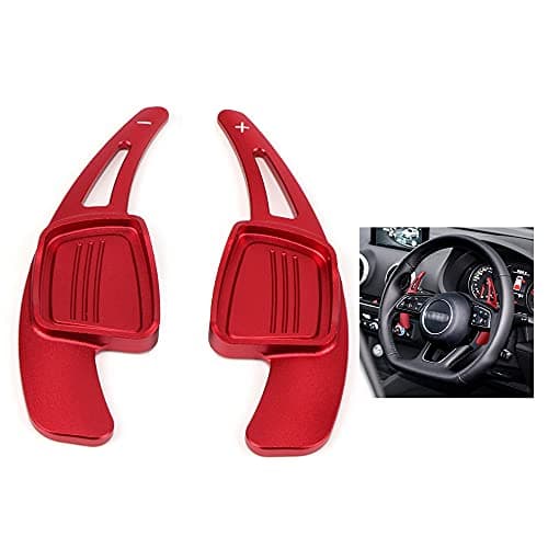 HIBEYO 2PCS/Pair for Audi 3 5 A1 Q7 A4L A6L A7 A8 S4 S5 Q2 Q5L A4 S6 S3 Q2 Car Accessories Sports Red Aluminum Steering Wheel Larger Paddle Shifter Extension Covers Replacement Paddle Shift