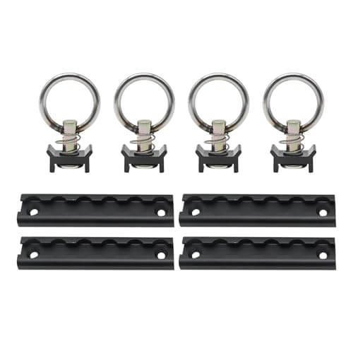 Hoypeyfiy L-Track Kit Pack of 4 6" with 4 Steel Ring Fittings Heavy Duty Aluminum Tie Down System for Trucks, Pickups, Trailers, Cargo Control