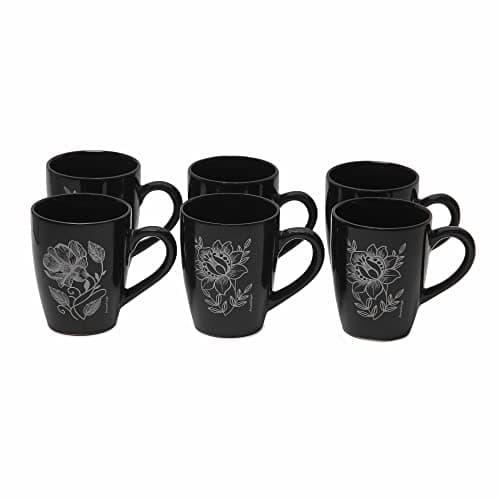 Anwaliya Aura Series Coffee Cup | Microwave and Dishwasher Safe Coffee and Tea Mugs, Tea Cup | Chip Resistant, Tea Cups Set Ideal for Home and Office Daily Use, Set of 6 (Black, 280 ml)