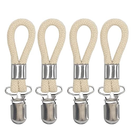 Kirmoo Tea Towel Clips for Hanging with Loop Cotton Metal Cloth Hook Clip Hangers for Home Storage Kitchen Towel Hooks Holder Beige-Set of 4 (4)
