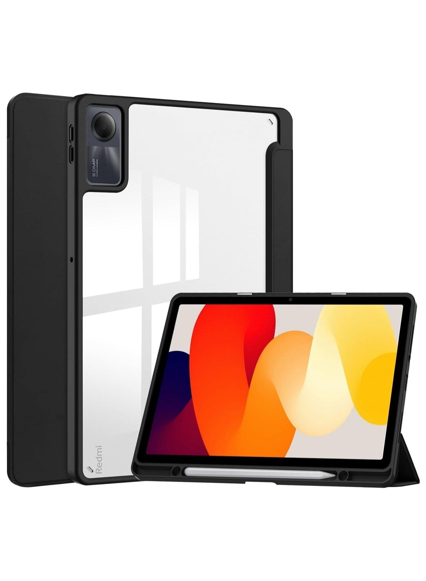 Case for Xiaomi Redmi Pad SE 11.0 Inch Released 2023, Smart Slim Folio Stand Auto Sleep/Wake Cover, with Pencil Slot, Clear Transparent Back Shell (Black)