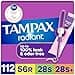 Tampax Radiant Tampons for Women Multipack with LeakGuard Braid RegularSuperSuper Plus Absorbency Unscented 112 Count 4 Packs of 28