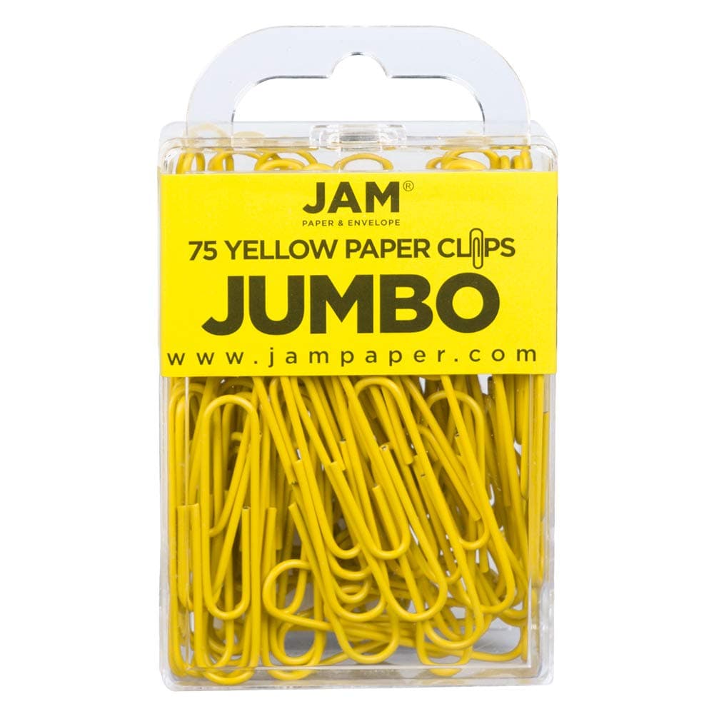 JAM PAPER Colorful Jumbo Paper Clips Large 2 Inch Yellow Paperclips 75Pack