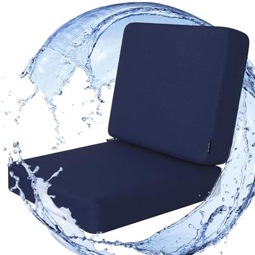 Favoyard Outdoor Deep Seat Cushion Set 19 x 19 Inch Rainproof 3Year Fade Resistant Patio Furniture Cushions Removable Seat Bottom Back Cushion Covers with Ties for Chair Sofa Couch Blue