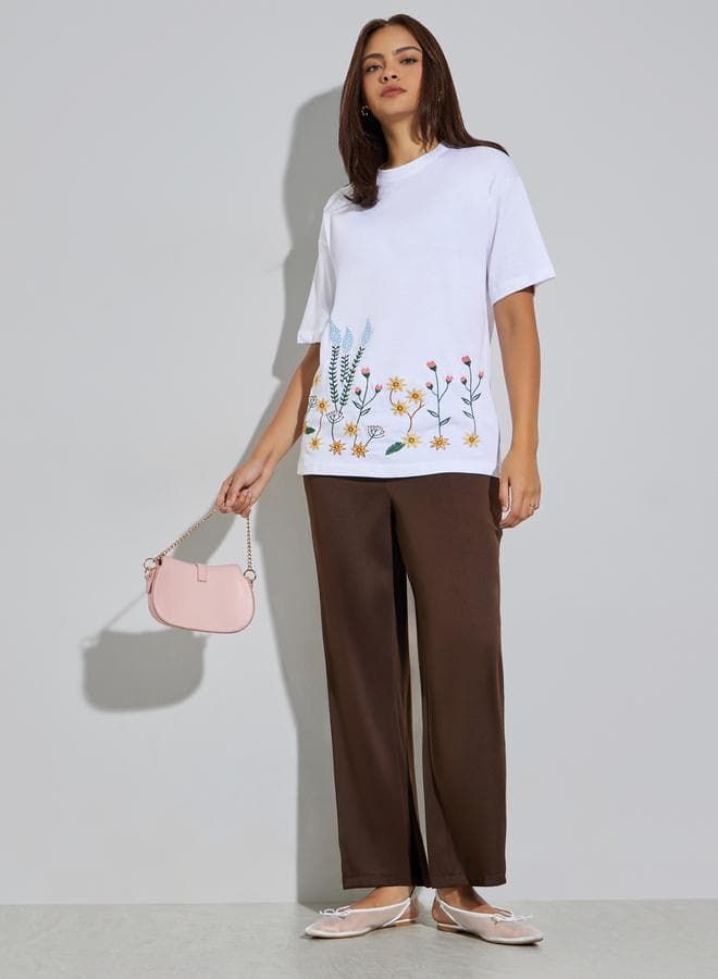 Embroidered Oversized Round Neck T-Shirt