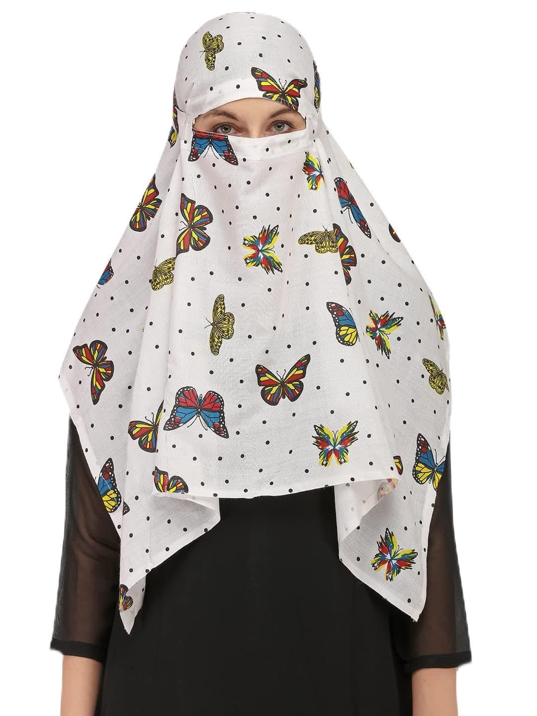 7 season's Cotton Scarf Cum Mask Universal Size Usable for vehicle Driver for sunlight UV protection White Printed Design (Butterfly - S)