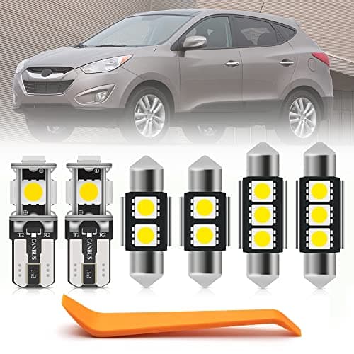 9pcs White LED Interior Lights Bulb Kit for Hyundai Tucson 2010 2011 2012 2013 2014 2015 Super Bright Map Dome Trunk License Plate Lights LED Interior Light Bulbs Package + Install Tool