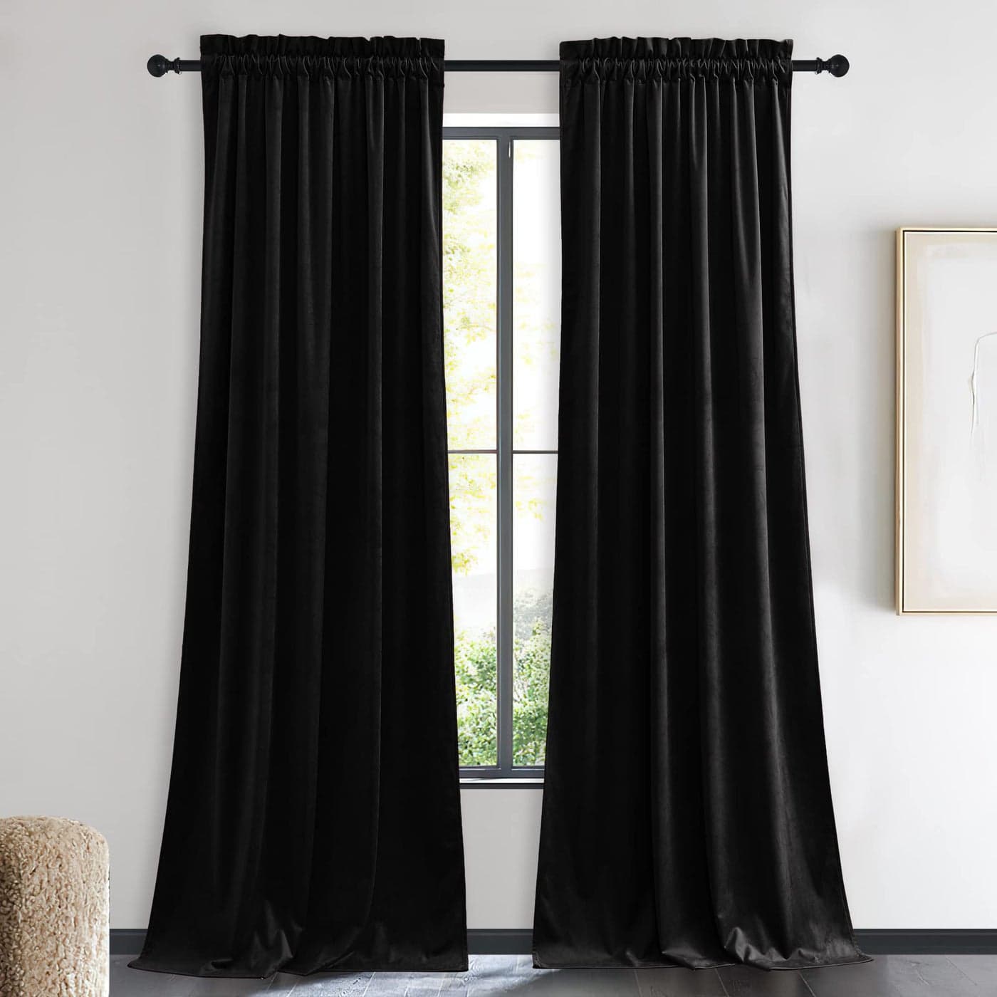 NICETOWN Insulated Black Out Velvet Curtains for Patio Solid HeavyDuty Large Window Treatments Drapes for Sliding Glass Door 2 Panels 90 inches Long