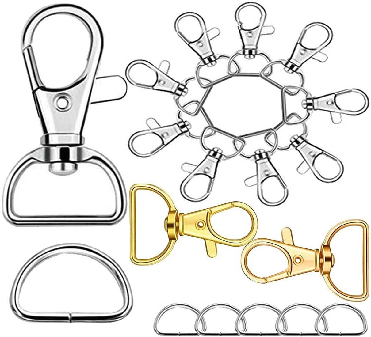 DIY Crafts Pack Of 10 Pcs, Silver, Keychain Hooks with D Rings Include Lanyard Clips and D Rings for Keychain,Purse Hardware Lanyard and Sewing Pro (Pack Of 10 Pcs, Silver)