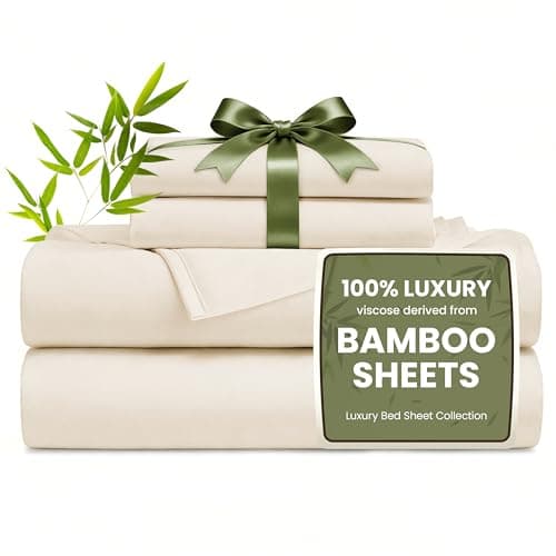 Love's cabin 4 Piece King Size Sheet Set, 100% Rayon Derived from Bamboo, Cooling & Breathable, Soft Silky Deep Pocket up to 16", Hotel Luxury Bedding for Hot Sleepers, Beige