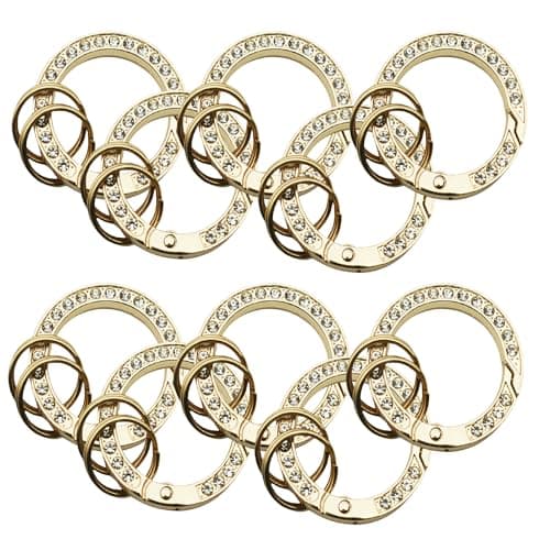 MyyYiTar 10Pcs Round Carabiner ClipSpring ORings Snap Hooks Keychain Holder with 2 Small Rings DIY Craft Accessories for Keyring Bags Purses Light Gold
