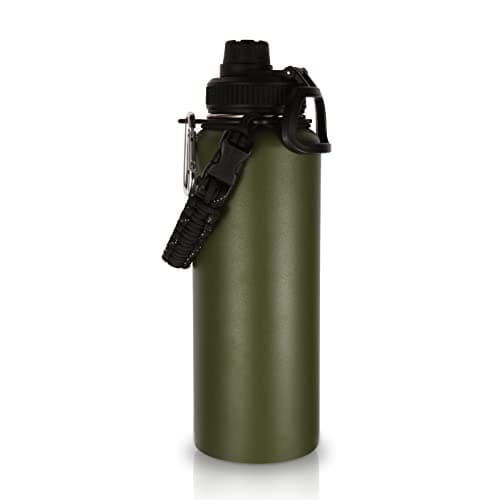 Volhoply 40 oz Insulated Water Bottles Paracord Handle, Stainless Steel Sports Bottle with Spout Lid, Reusable Double Walled Vacuum Metal Travel Cups with Wide Mouth for Adults (Army Green, 1 Set)