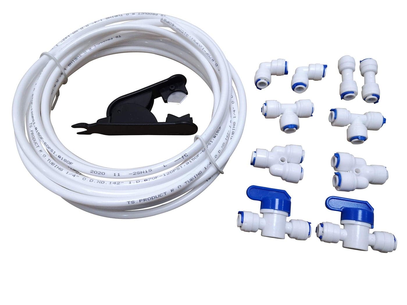 GREDIA 1/4" inch Quick Connect Water Purifiers Tube Fittings RO Water Reverse Osmosis System(Ball Valve+L+Y+I+T Type each 2pcs)+PVC Pipe Tube Hose Cutter+5 Meters/16 Feet Tubing Pipe (White)