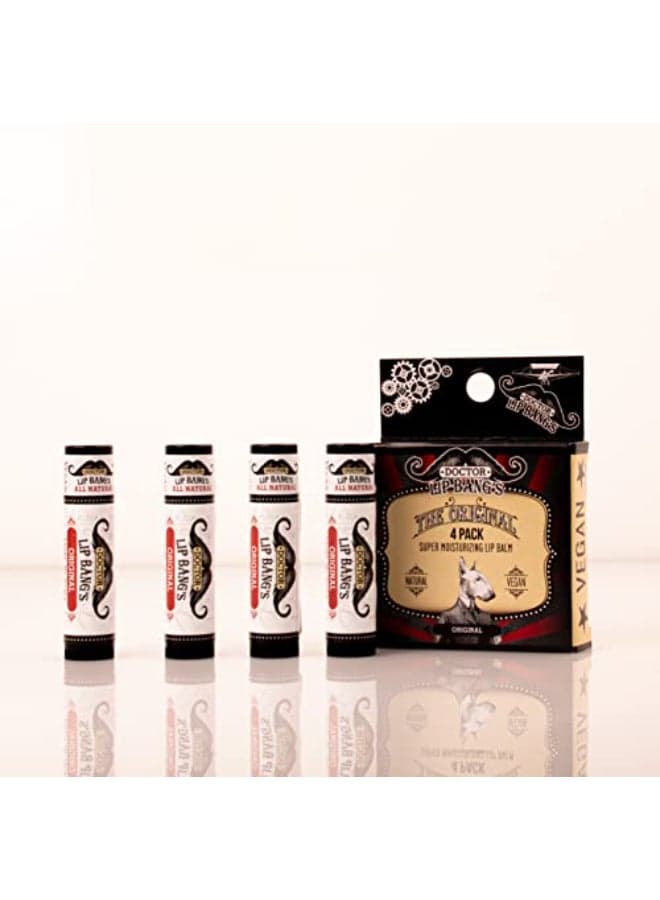 Dr LIP BANGS Super Moisturizing Lip Balm 4 Pack Original ALL NATURAL CRUELTY FREE 100 VEGAN FOR DRY CRACKED LIPS