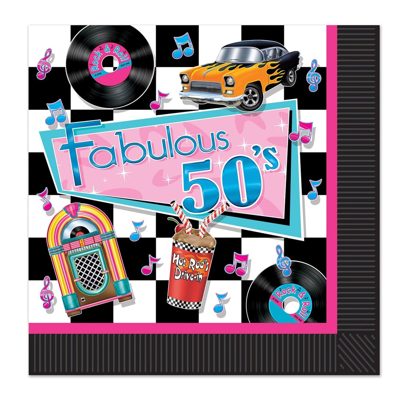 Beistle Fabulous 50s Luncheon Napkins 675 x 675 Multicolored 16 Count Pack of 1