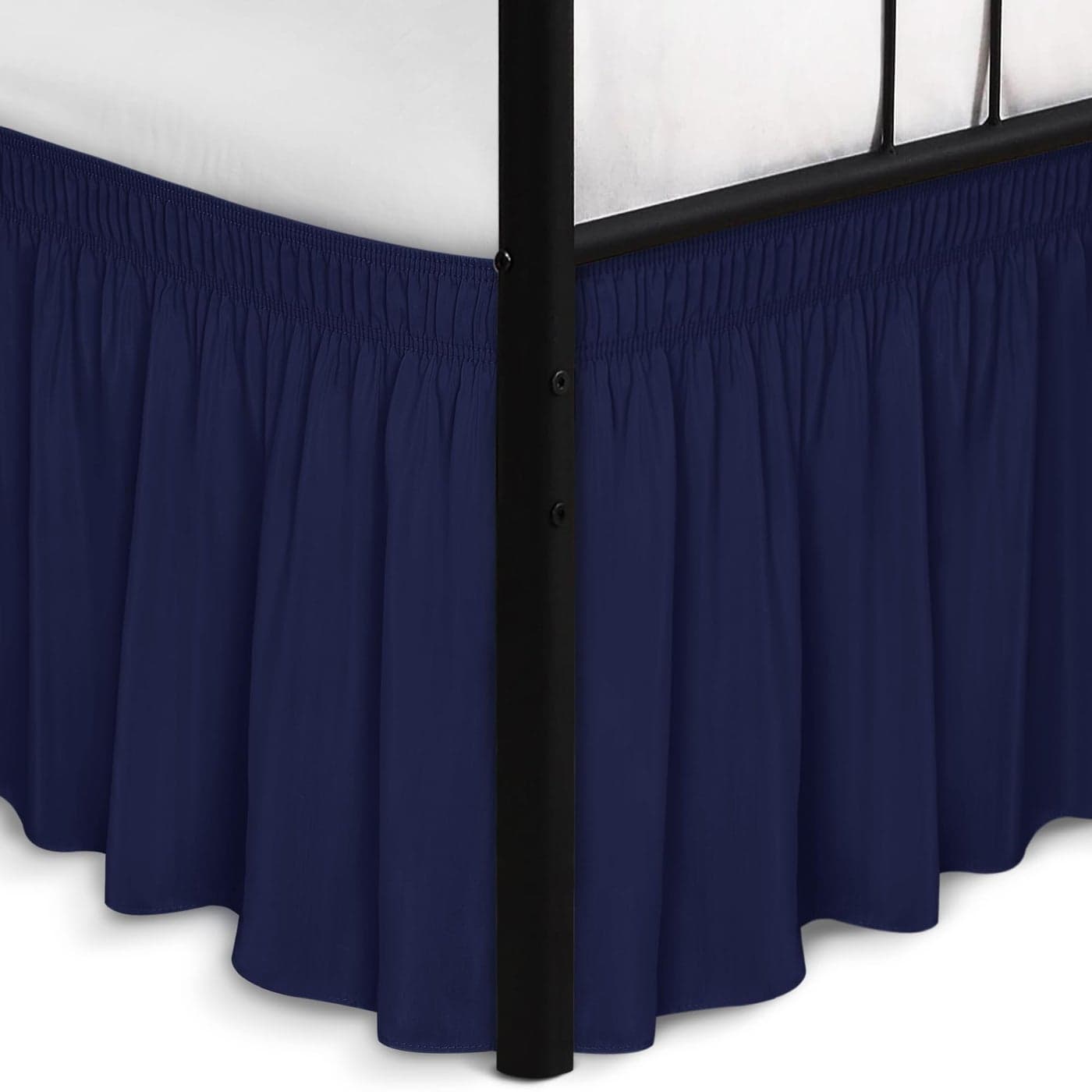 Biscaynebay Wrap Around Bed Skirts with Split Corners for Queen Beds 15 Drop Navy Adjustable Elastic Dust Ruffles Easy Fit Wrinkle Resistant Silky Luxurious Fabric Machine Washable