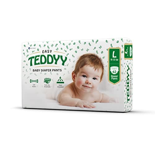 TEDDYY Easy Baby L Size Diaper Pant Style | 42 Count (Large) | 9–14 kg (Pack of 1) | Long Protection Hours | Anti-Bacterial | Airy Breathable Fit | Rapid Soaker Channels with Wetness Indicator