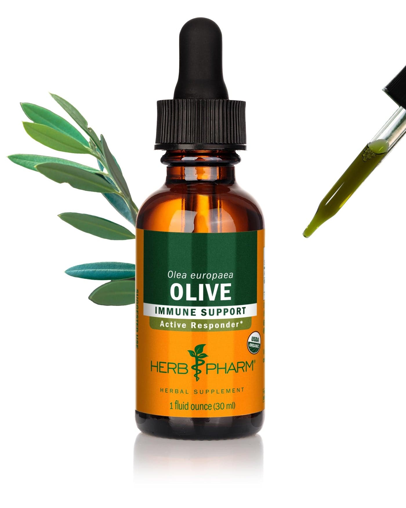Herb Pharm Certified Organic Olive Leaf Liquid Extract for Immune System Support 1 Ounce