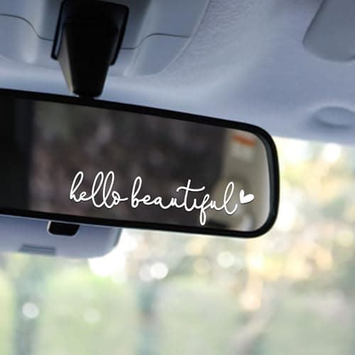 Miarita 3X Hello Beautiful Rearview Mirror Decal, Cute Car Decals for Women, Car Stickers and Decals, Rear View Mirror Sticker, Rearview Mirror Accessories (Hello Beautiful White)