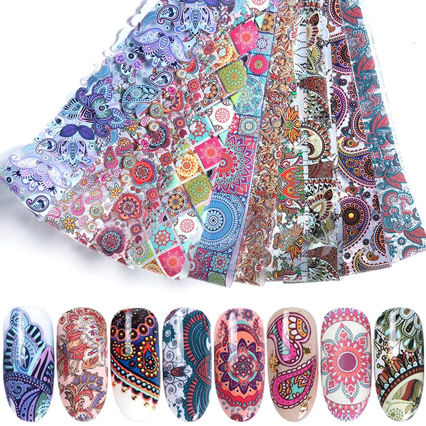 TBRZTR Nail Foil Transfer Stickers Decals Holographic Colorful Geometry Flowers Nail Art Design Nail Film Nails Supplies Set for Women Acrylic Fingernail with Toenails Manicure Decoration 10 Sheets