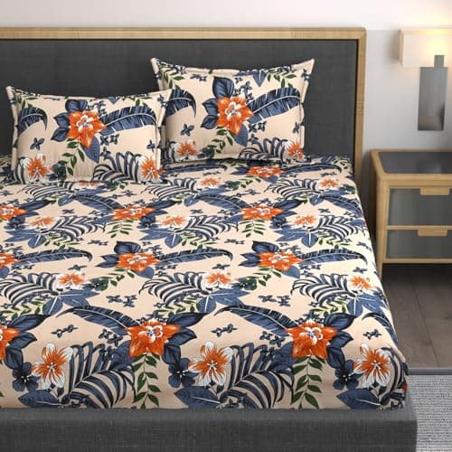 AMEYAA XXL Microfiber Soft Cotton Super King Size Bedsheet for Double Bed, King Size 108 Inches X 108 Inches, 9 Feet, 275 X 275 cm with 2 Large Size Pillow Covers Without Joint Multicolor