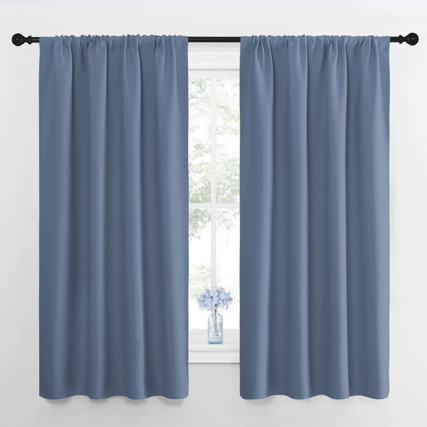 NICETOWN Blackout Curtains for Living Curtains Triple Weave Home Decoration Thermal Insulated Solid Blackout Curtains Drapes for Nursery Stone Blue Set of 2 42inch x 63inch