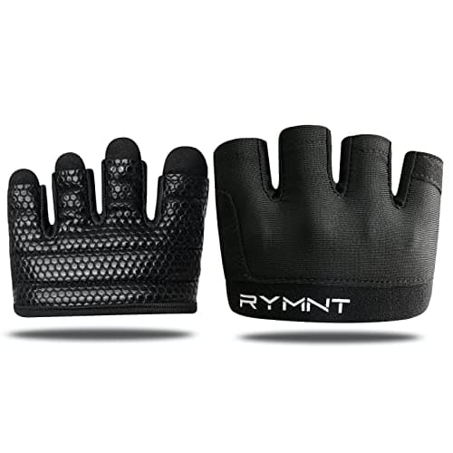 RYMNT Minimal Workout Gloves,Short Micro Weight Lifting Gloves Grip Pads with Full Palm Protection & Extra Grip for Men Women Weightlifting,Gym,Cross Training,Powerlifting,WODs.Black-Large
