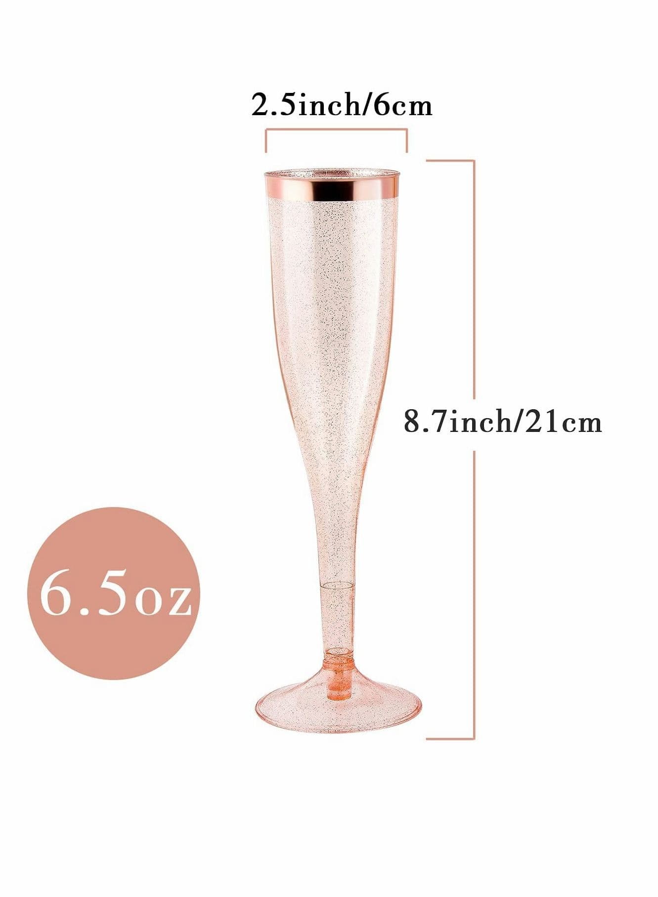 Plastic Drink Flutes Disposable, Gold Rim Glitter Disposable for Parties Clear Cups, drinks Glasses, Wedding and Shower Party Supplies 12 PCS (Rose Gold)