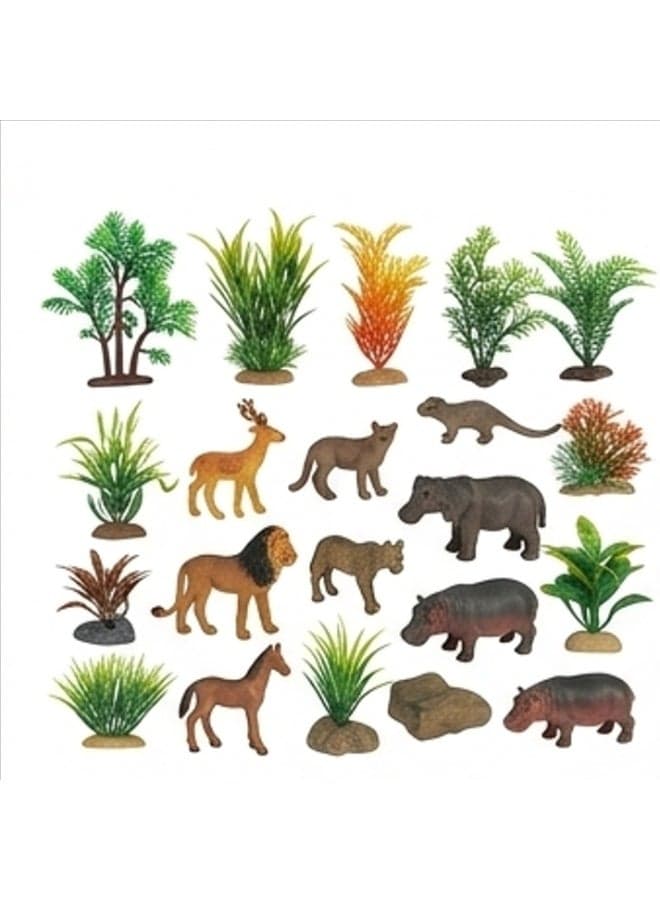 Wild Animal Playset, Jungle Animal Figures Toy Set for Kids, Safari Animal Toys for Pretend Play, Mini Wildlife Animal Figures for Indoor & Outdoor Activities