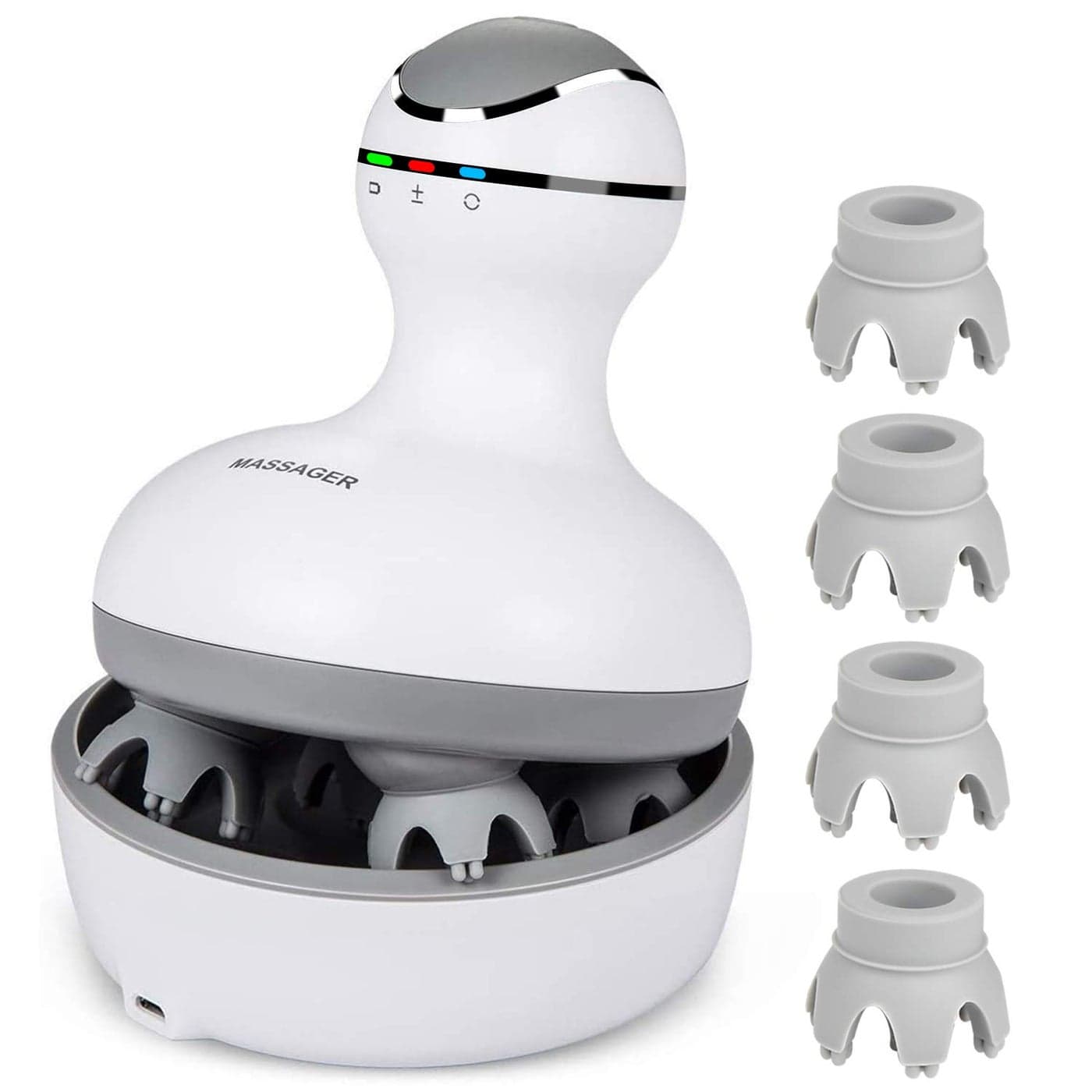 cotsoco Electric Scalp Head Back Massager Cordless Hair Massage Waterproof Head Massager with 4 Heads 84 Nodes for Hair Growth Stress Relief Deep Clean Gifts for Mom White