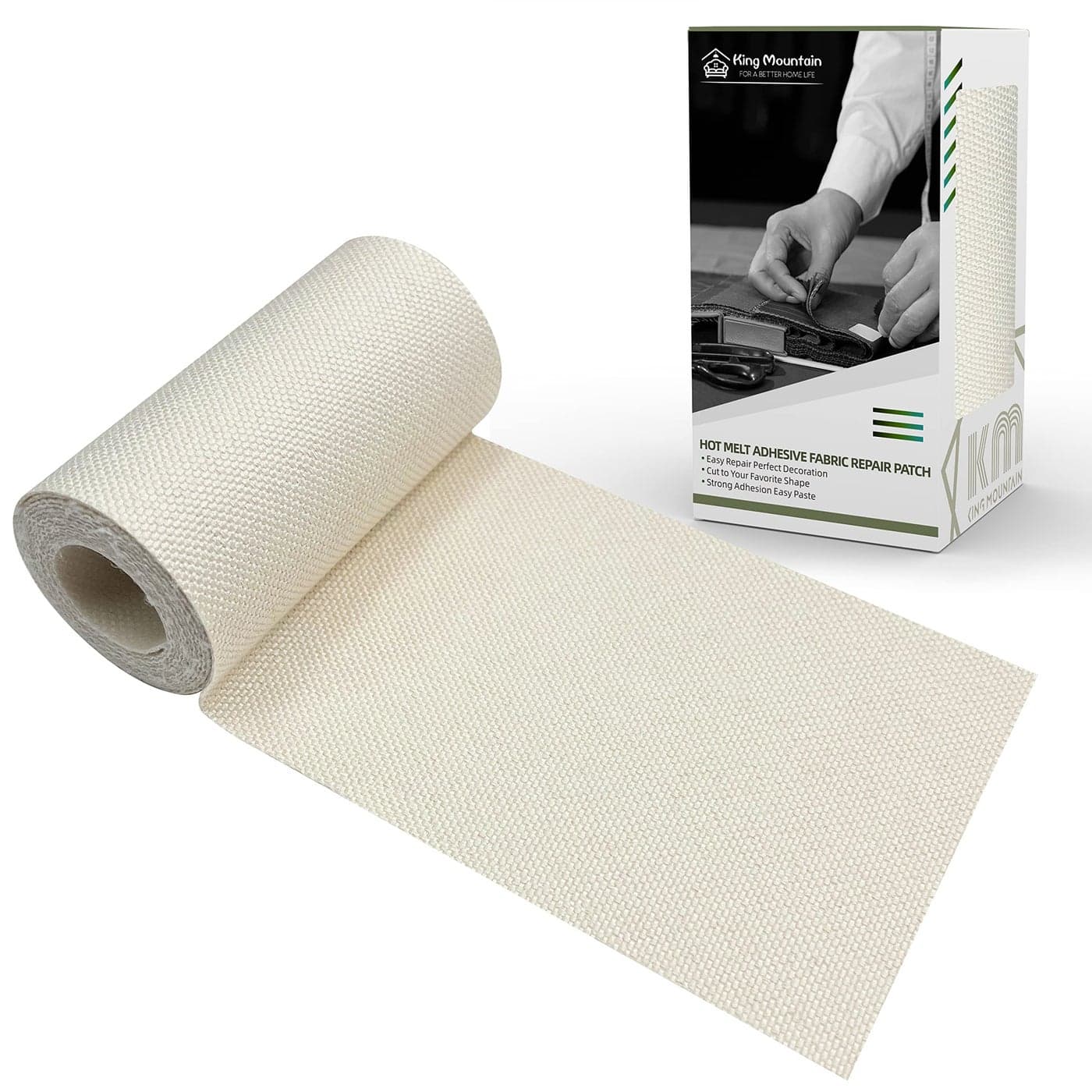 KING MOUNTAIN Linen Fabric Ironon Repair Patch InsideOutside Fabric Repair Patch 3x60 with Backing Glue Linen Repair Decorative Patch kit OffWhite