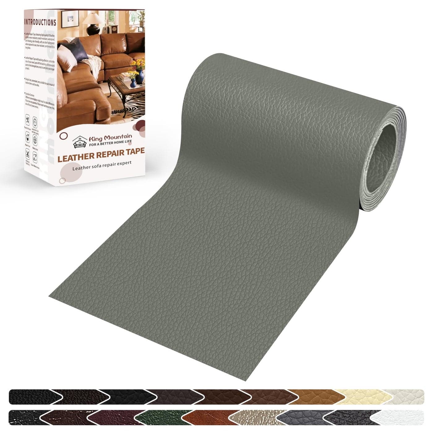 KING MOUNTAIN Leather Repair Patch4 x 63 Inches self Adhesive Leather Repair Tape for Damaged Leather Furniture Sofa SeatingCar Seats Leather GoodsGray