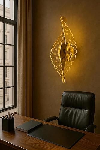 RBSK Golden Metal Home Decor LED Wall Light, Night Wall Lamp, Decorative Lamp, Wall Lights for Living Room,Bedroom, Restaurant, Living Room (Leaf Curve)