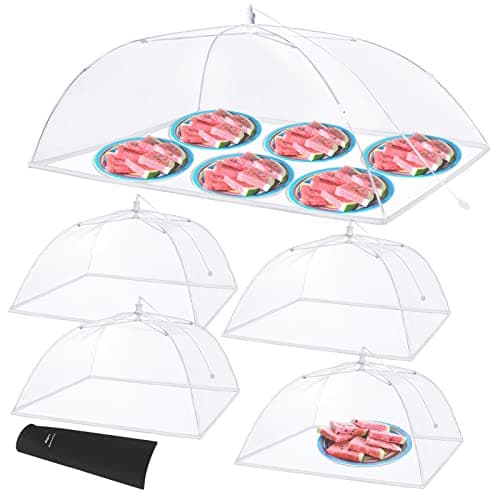Anpro Food Covers for Outdoors (2 Extra Large with Polyester), Pop-Up Mesh Food Tents, Collapsible Reusable Bug-Proof Nets for Picnics, BBQs & Camping, Stainless Steel Frame