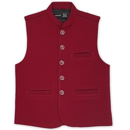 CAVIO Boys Maroon Solid Nehru Jacket