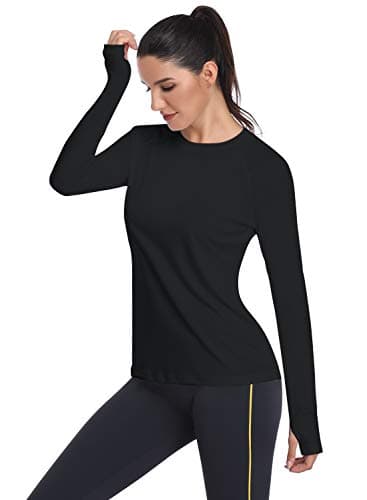 HISKYWIN Women's UPF 50+ Sun Protection Long Sleeve Shirts Outdoor Hiking Fishing Tops HF103- Black-M