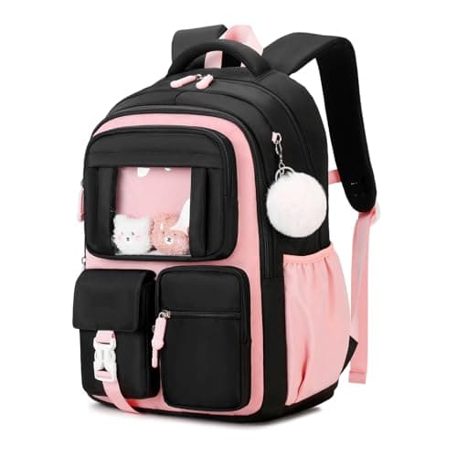 Kids Backpack for Girls School Bags for Middle School Students Book Bag for Elementary Primary Kawaii Ita Backpack Black and Pink